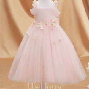 Flower Girl Dress A-line Cold Shoulder Tea-Length Tulle Flower Girl Dress